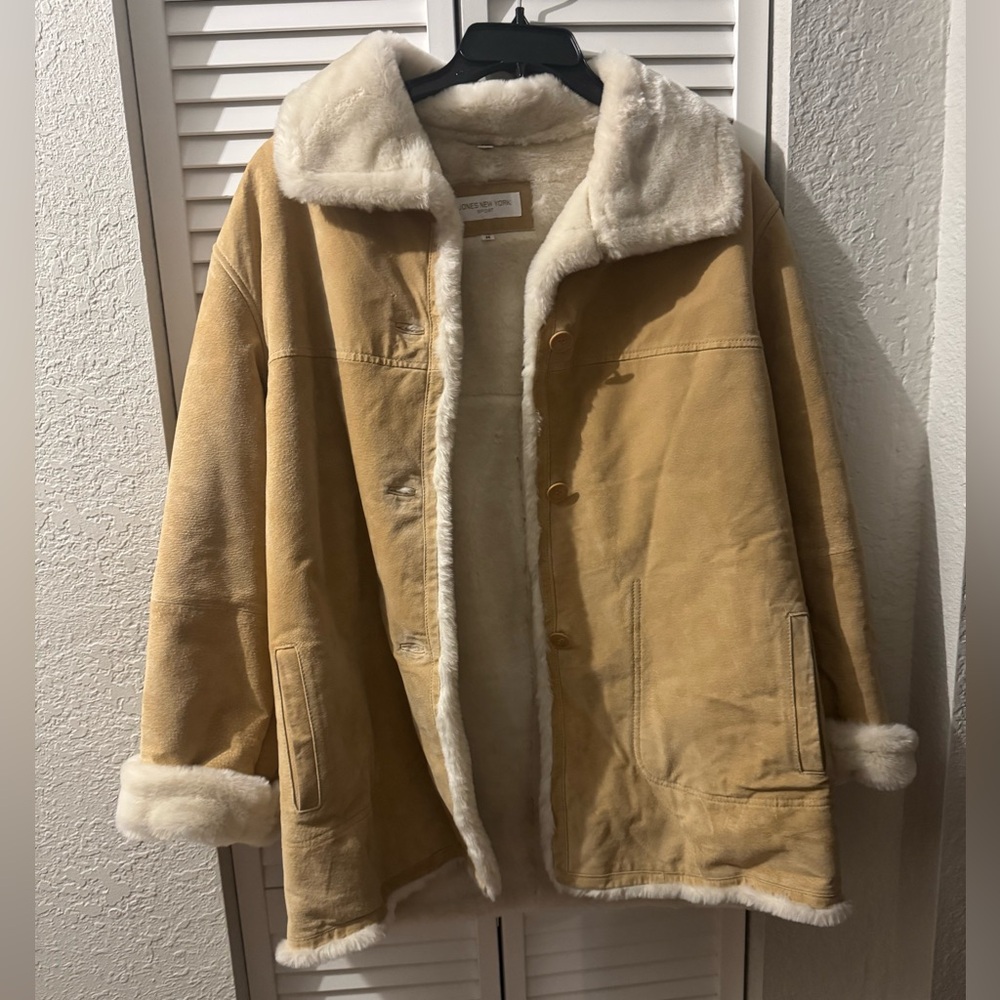 Jones New York Tan and Cream Shearling Coat